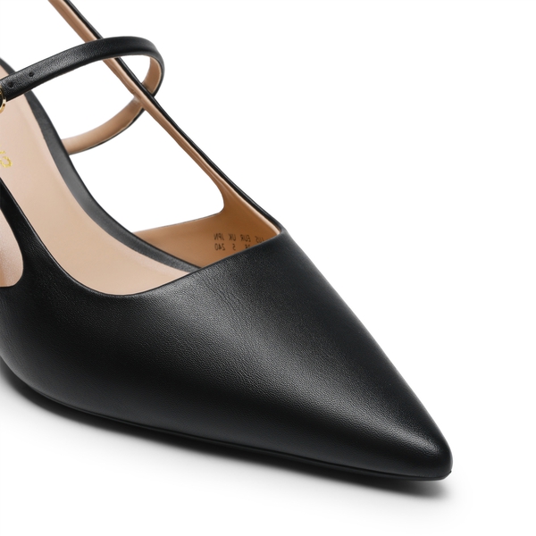 Women’s Pointed Toe Kitten Slingback Heels - BLACK-PU - 5