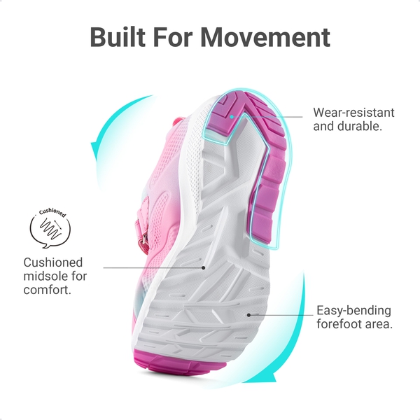 Girls’ Running Shoes with Hook-and-Loop Closure - PINK/GREEN - 3