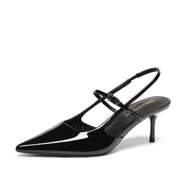 Women’s Pointed Toe Kitten Slingback Heels - BLACK-PAT -  0