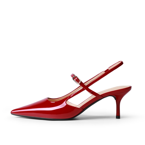 Women’s Pointed Toe Kitten Slingback Heels - RED - 3