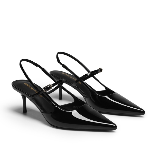 Women’s Pointed Toe Kitten Slingback Heels - BLACK-PAT - 4