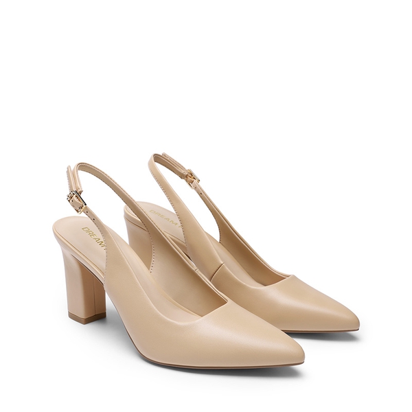 Women’s Slingback Block Heel Pumps - NUDE - 4