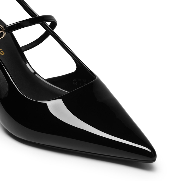 Women’s Pointed Toe Kitten Slingback Heels - BLACK-PAT - 5