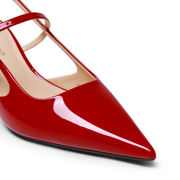 Women’s Pointed Toe Kitten Slingback Heels - RED - 5
