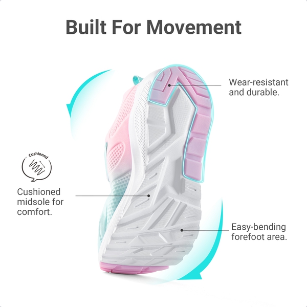 Girls’ Running Shoes with Hook-and-Loop Closure - LIGHT GREEN/PINK - 3