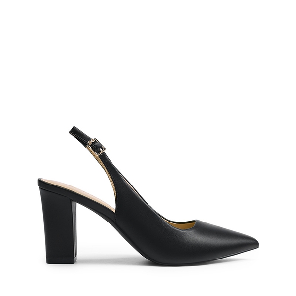 Women’s Slingback Block Heel Pumps - BLACK-PU - 3