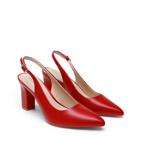 Women’s Slingback Block Heel Pumps - RED - 4