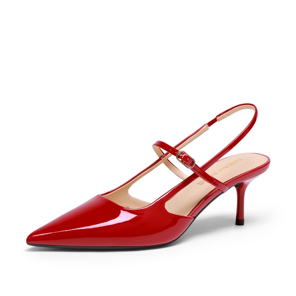 Women’s Pointed Toe Kitten Slingback Heels - RED -  0