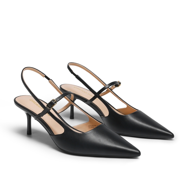 Women’s Pointed Toe Kitten Slingback Heels - BLACK-PU - 4