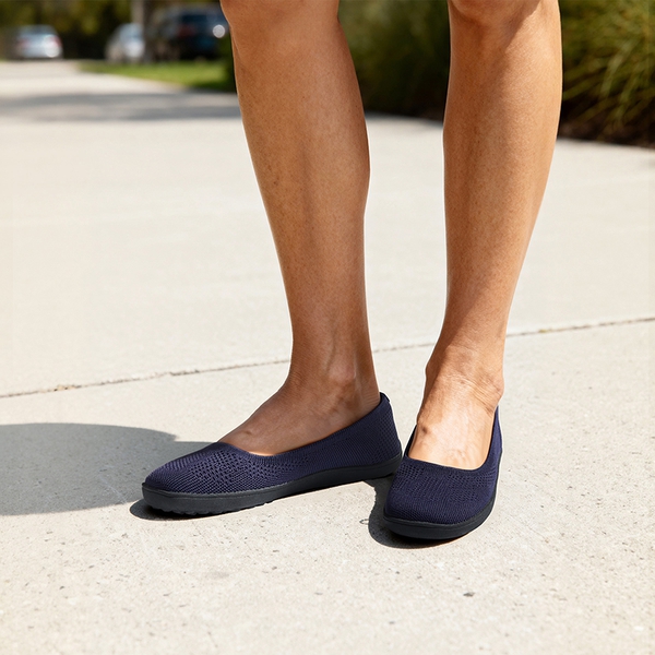 Ascenelle Women’s Arch Support Wide Toe Ballet Shoes Knit Edition - NAVY - 2