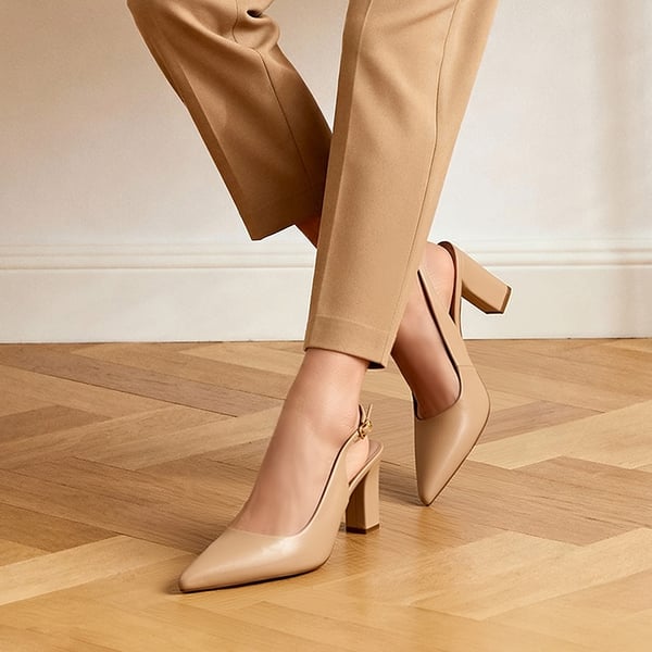 Women’s Slingback Block Heel Pumps - NUDE - 2