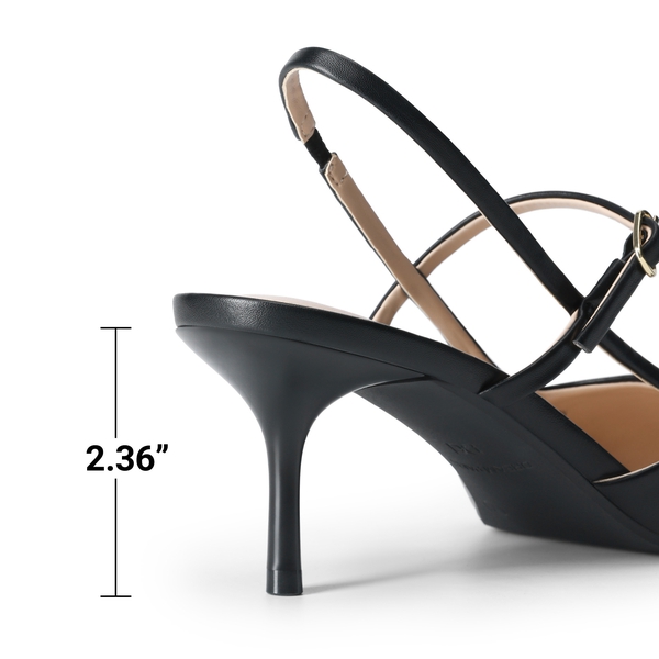 Women’s Pointed Toe Kitten Slingback Heels - BLACK-PU - 6