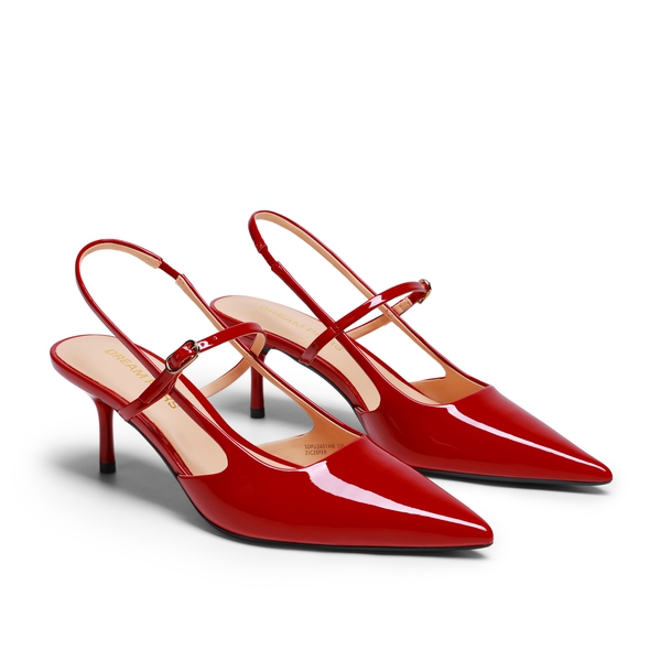 Women’s Pointed Toe Kitten Slingback Heels - RED - 4