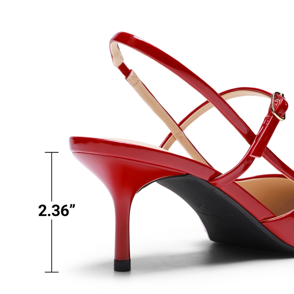 Women’s Pointed Toe Kitten Slingback Heels - RED - 6