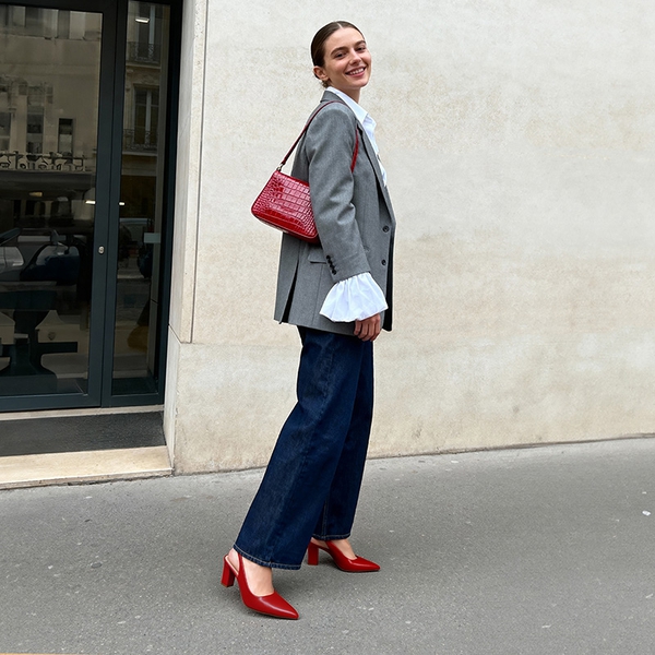 Women’s Slingback Block Heel Pumps - RED - 1