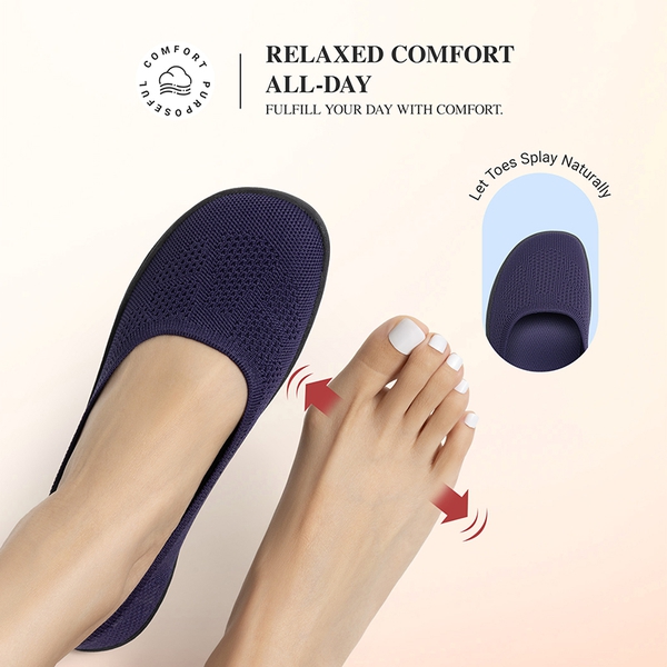 Ascenelle Women’s Arch Support Wide Toe Ballet Shoes Knit Edition - NAVY - 4