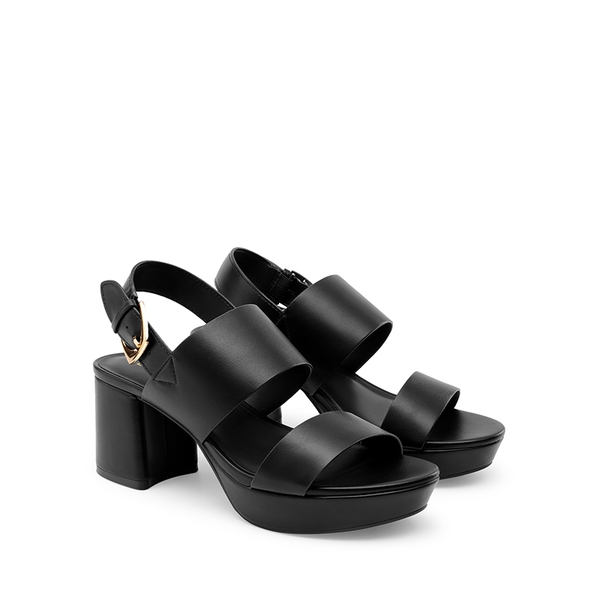 Women’s Chunky Heel Buckle Strap Sandals with Cushioned Insole - BLACK - 4