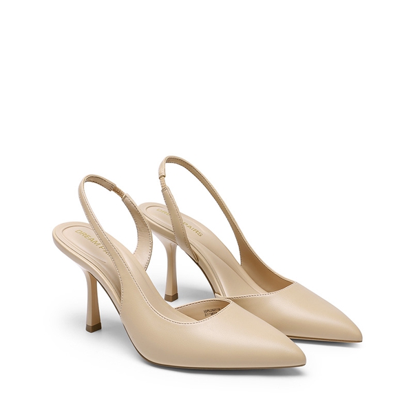 Women’s D'Orsay Pointed Toe Slingback Stiletto Heels - NUDE - 4