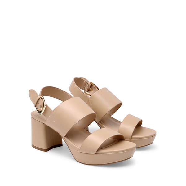 Women’s Chunky Heel Buckle Strap Sandals with Cushioned Insole - NUDE - 4