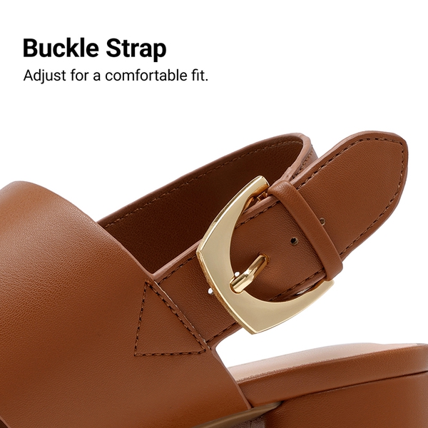 Women’s Chunky Heel Buckle Strap Sandals with Cushioned Insole - BROWN - 5