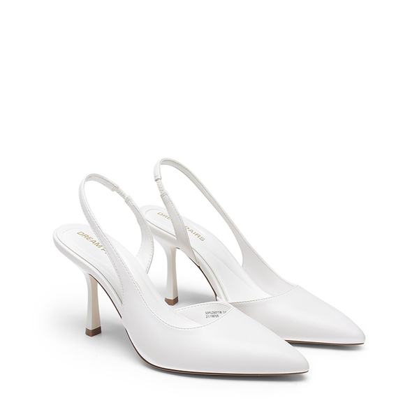 Women’s D'Orsay Pointed Toe Slingback Stiletto Heels - WHITE - 4