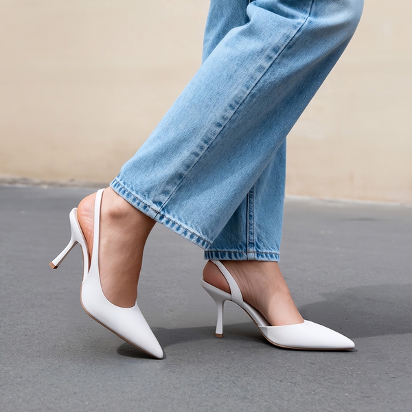 Women’s D'Orsay Pointed Toe Slingback Stiletto Heels - WHITE - 2