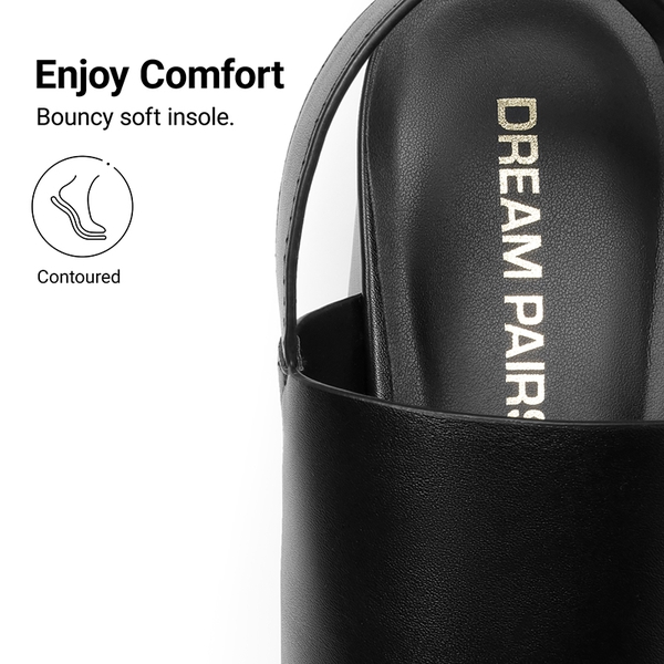 Women’s Chunky Heel Buckle Strap Sandals with Cushioned Insole - BLACK - 6