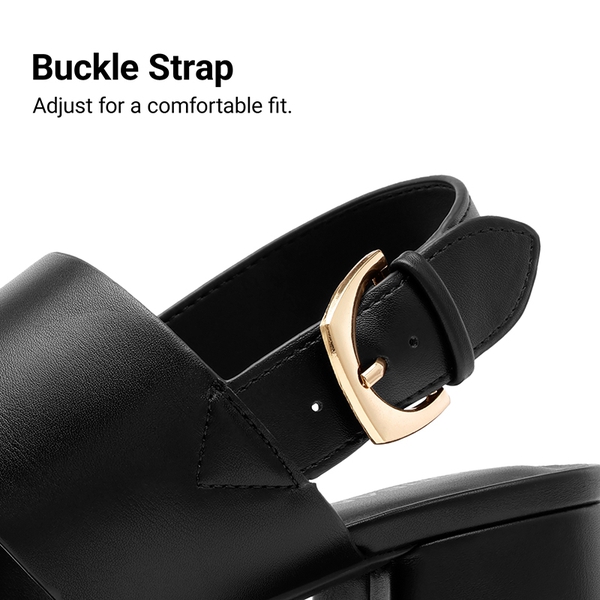 Women’s Chunky Heel Buckle Strap Sandals with Cushioned Insole - BLACK - 5
