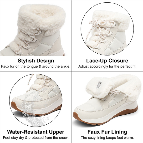 Faux Fur Winter Ankle Boots - OFF WHITE - 3
