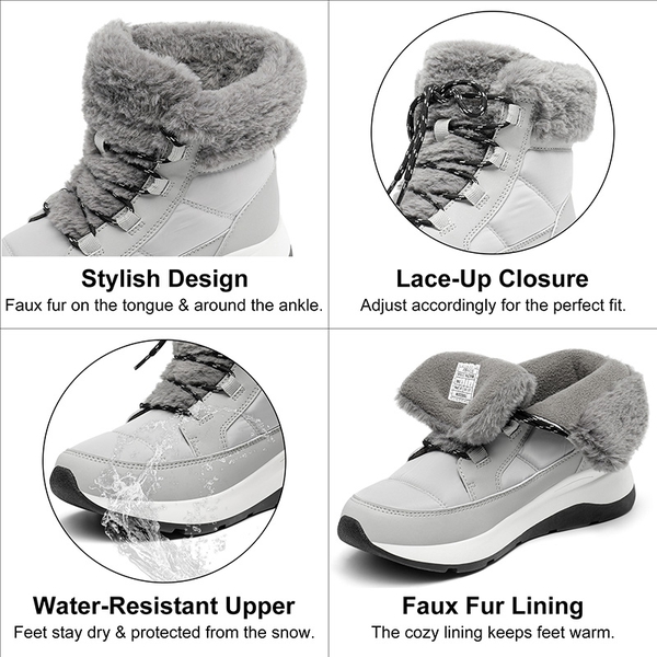 Faux Fur Winter Ankle Boots - GREY - 3