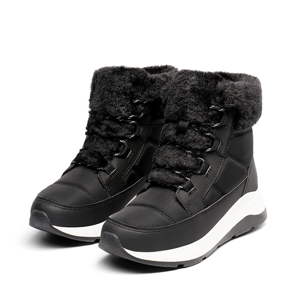 Faux Fur Winter Ankle Boots - BLACK - 1