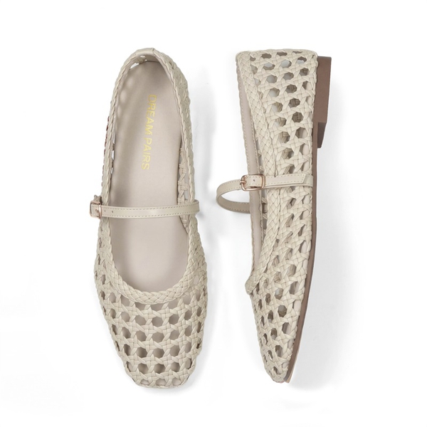 Women’s Woven Flats with Adjustable Strap - BEIGE - 6