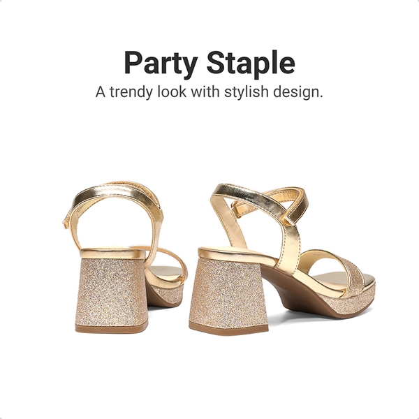 Girls’ Square Toe Block Heel Dress Sandals - GOLD-GLITTER - 4
