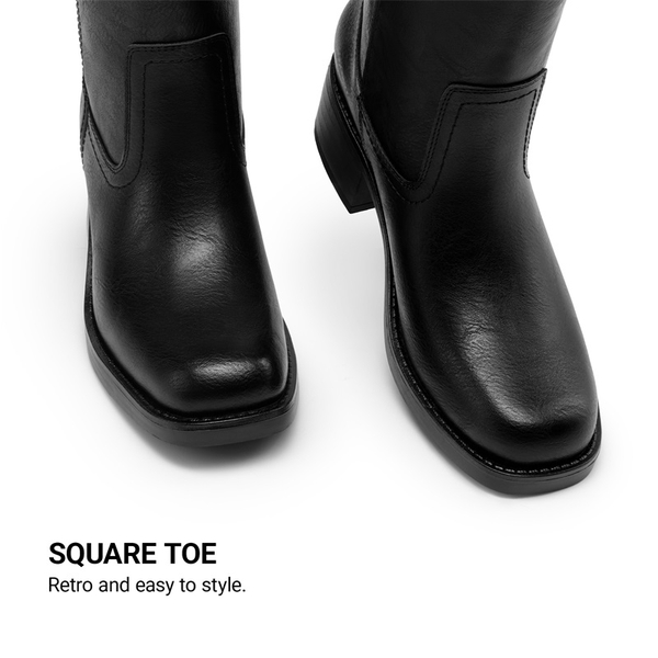 Women’s Retro Square Toe Block Heel Western Boots - BLACK - 5