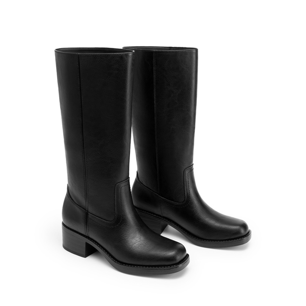 Women’s Retro Square Toe Block Heel Western Boots - BLACK - 4