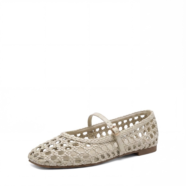 Women’s Woven Flats with Adjustable Strap - BEIGE -  0