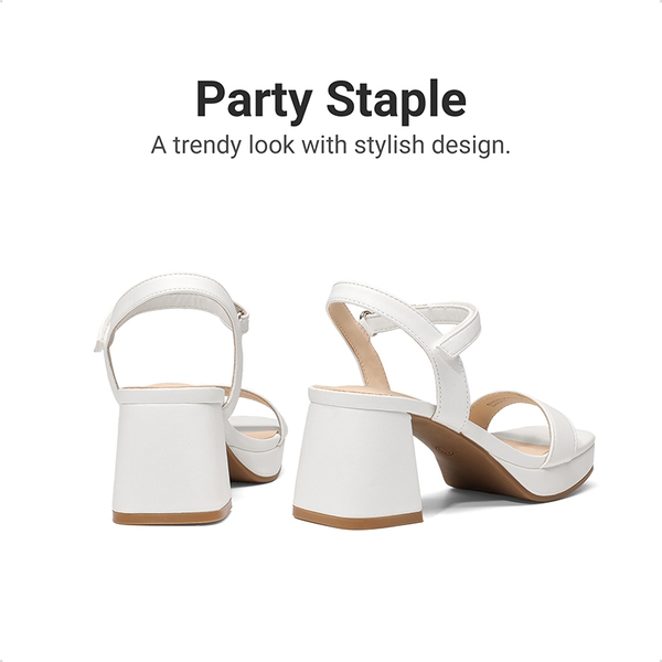 Girls’ Square Toe Block Heel Dress Sandals - WHITE - 4