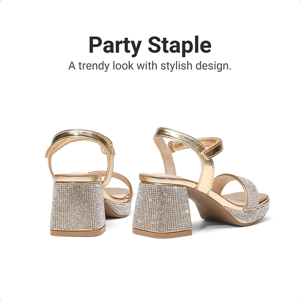 Girls’ Square Toe Block Heel Dress Sandals - GOLD-METALLIC - 4