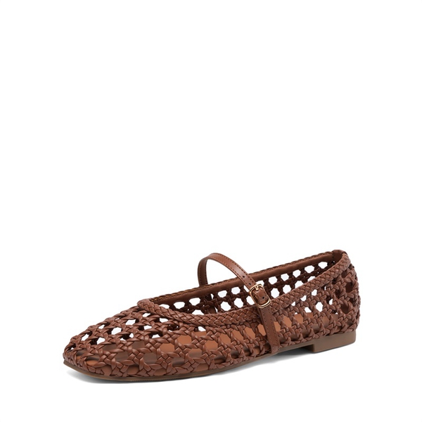 Women’s Woven Flats with Adjustable Strap - BROWN -  0
