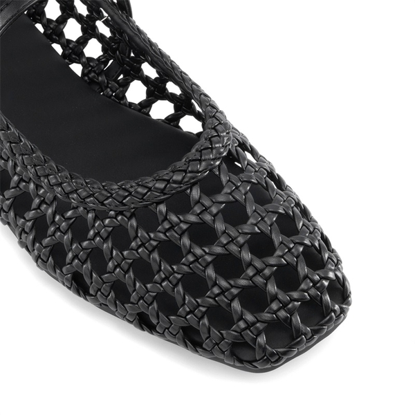 Women’s Woven Flats with Adjustable Strap - BLACK - 8