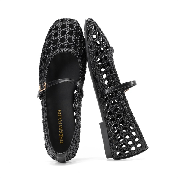 Women’s Woven Flats with Adjustable Strap - BLACK - 3