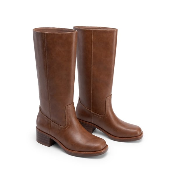 Women’s Retro Square Toe Block Heel Western Boots - BROWN - 4