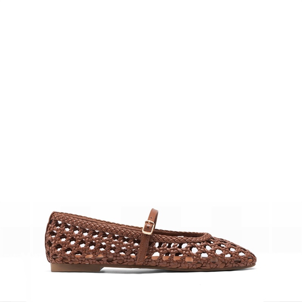 Women’s Woven Flats with Adjustable Strap - BROWN - 4