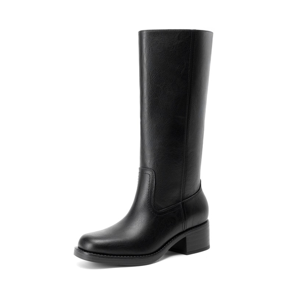 Women’s Retro Square Toe Block Heel Western Boots - BLACK -  0