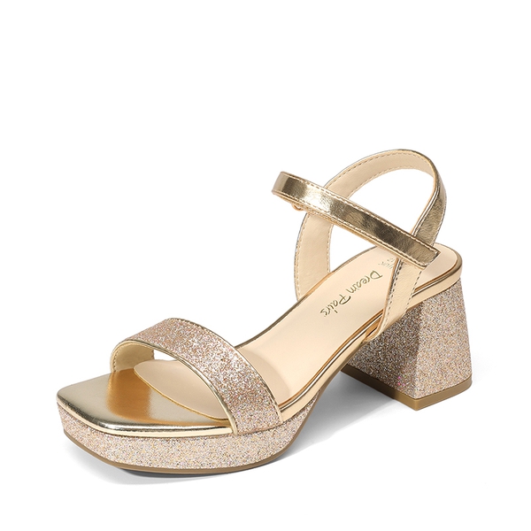 Girls’ Square Toe Block Heel Dress Sandals - GOLD-GLITTER -  0