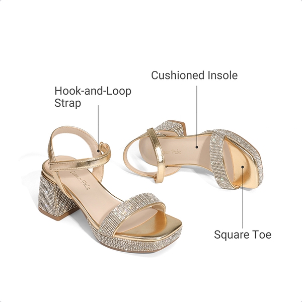 Girls’ Square Toe Block Heel Dress Sandals - GOLD-METALLIC - 5