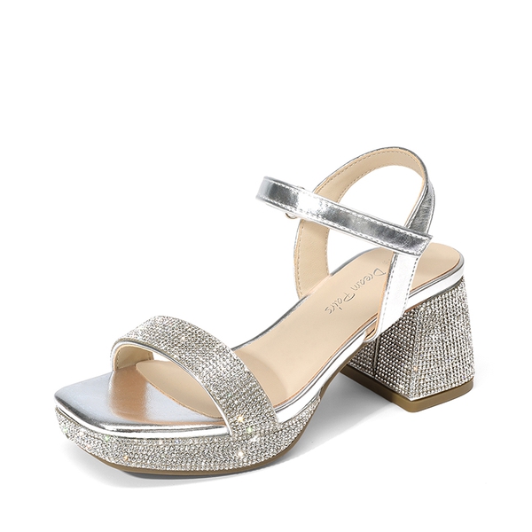 Girls’ Square Toe Block Heel Dress Sandals - SILVER-METALLIC -  0