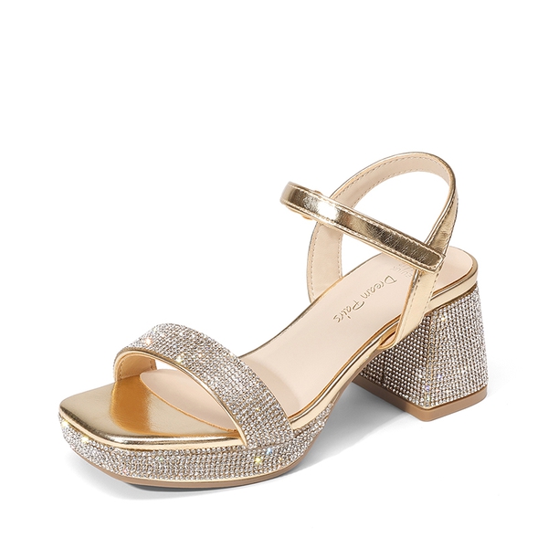 Girls’ Square Toe Block Heel Dress Sandals - GOLD-METALLIC -  0