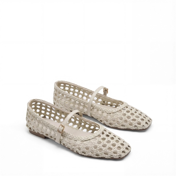 Women’s Woven Flats with Adjustable Strap - BEIGE - 5