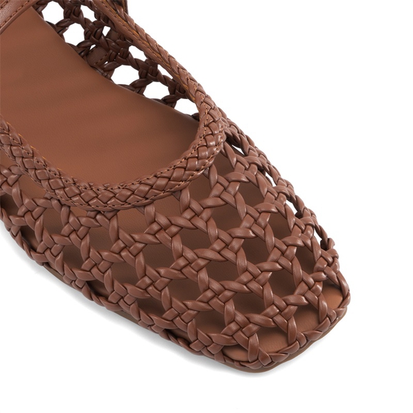 Women’s Woven Flats with Adjustable Strap - BROWN - 8